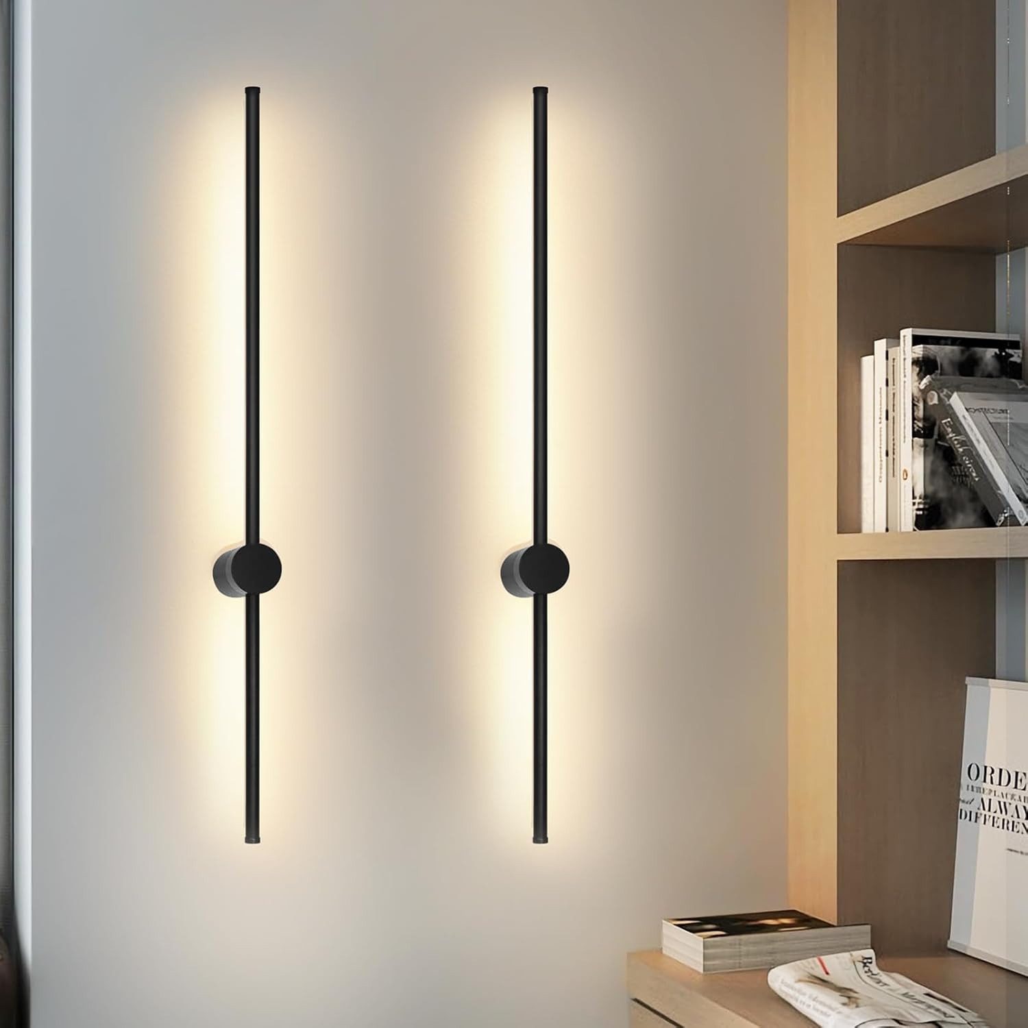 NETTLIFE 2 mustaa LED-seinävalaisinta sisäkäyttöön 60 cm, 3000 K, epäsuora, moderni, 90° säädettävä seinävalaisin