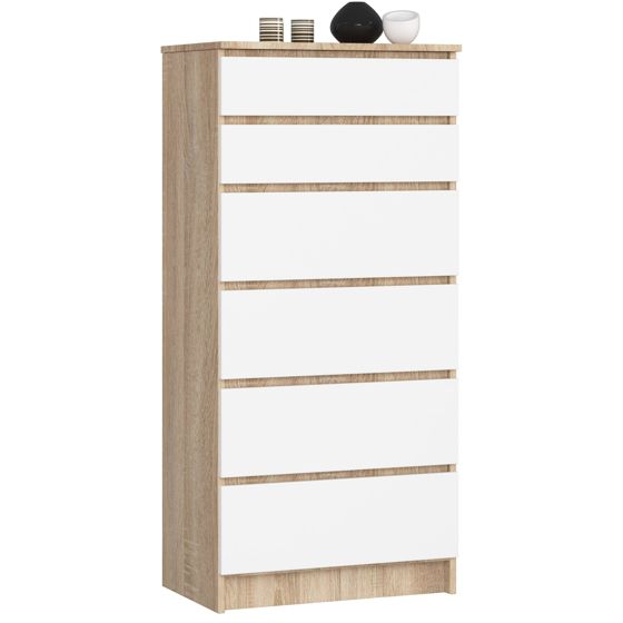 Akord Lipasto 6 laatikkoa Sonoma-tammi/Valkoinen 60x40x130