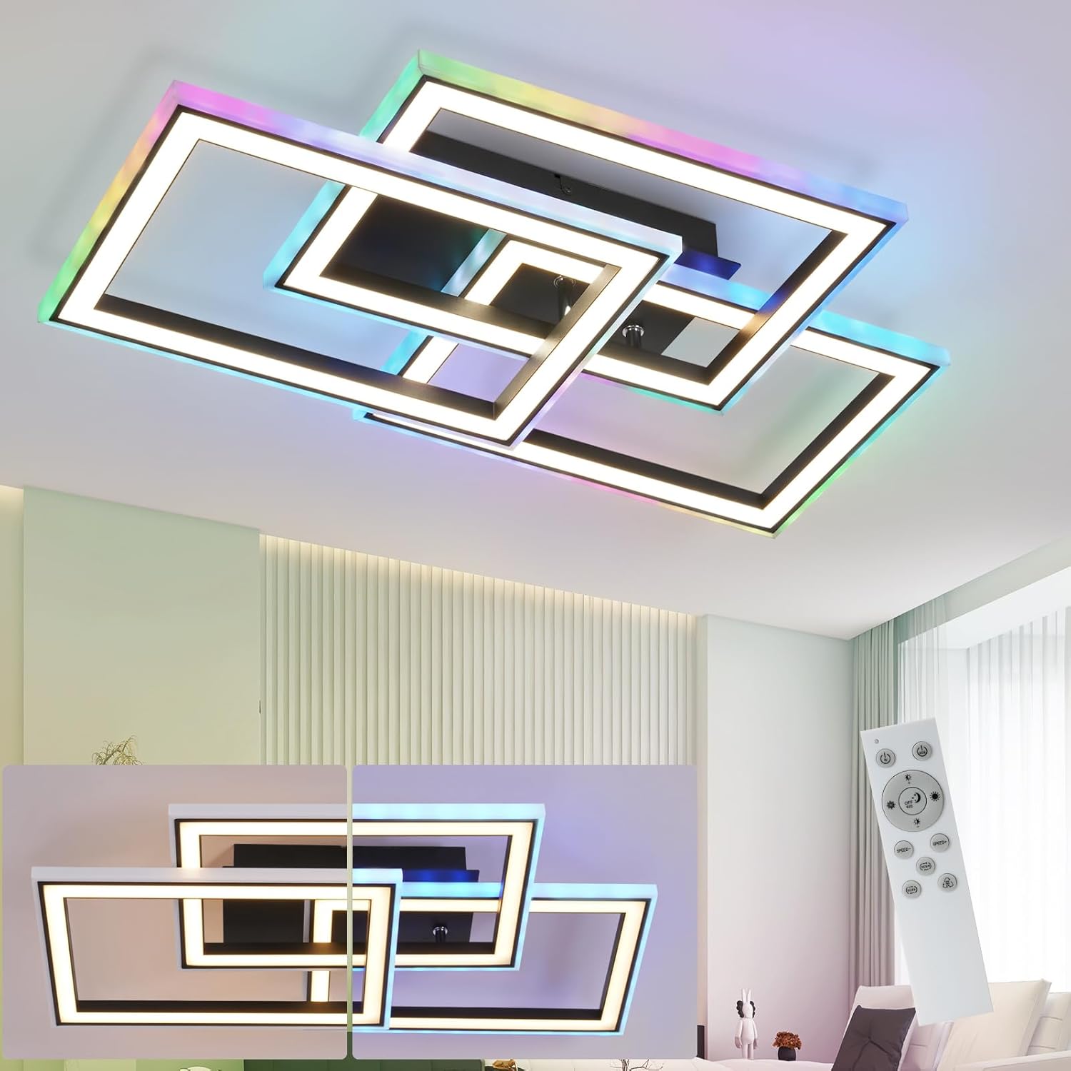 ZMH RGB LED-kattovalaisin makuuhuoneeseen kaukosäätimellä ja himmennettävällä kirkkaudella