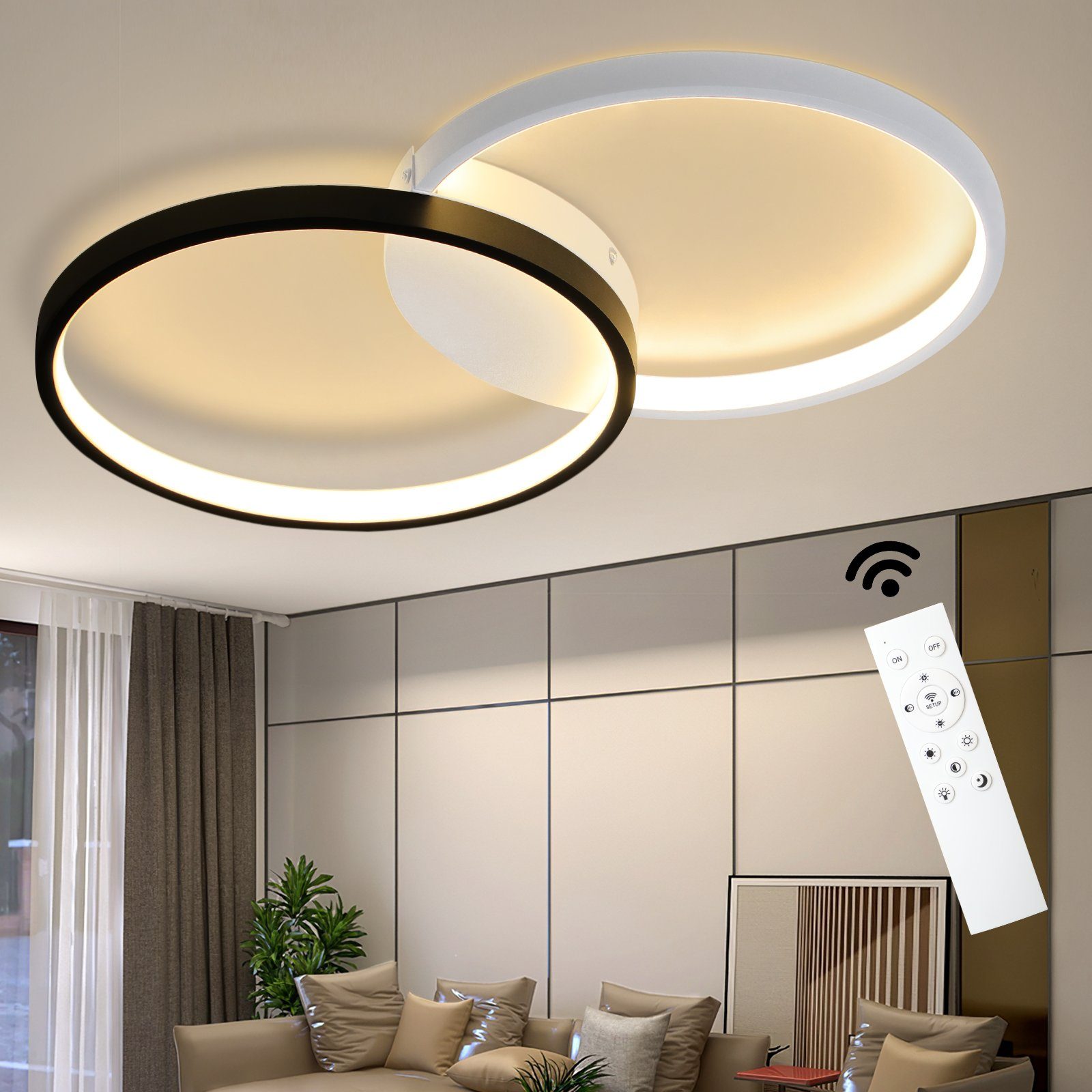 NETTLIFE 45W LED-kattovalaisin, 50CM. Himmennettävä valo (3000K-6000K), musta, kaukosäätimellä