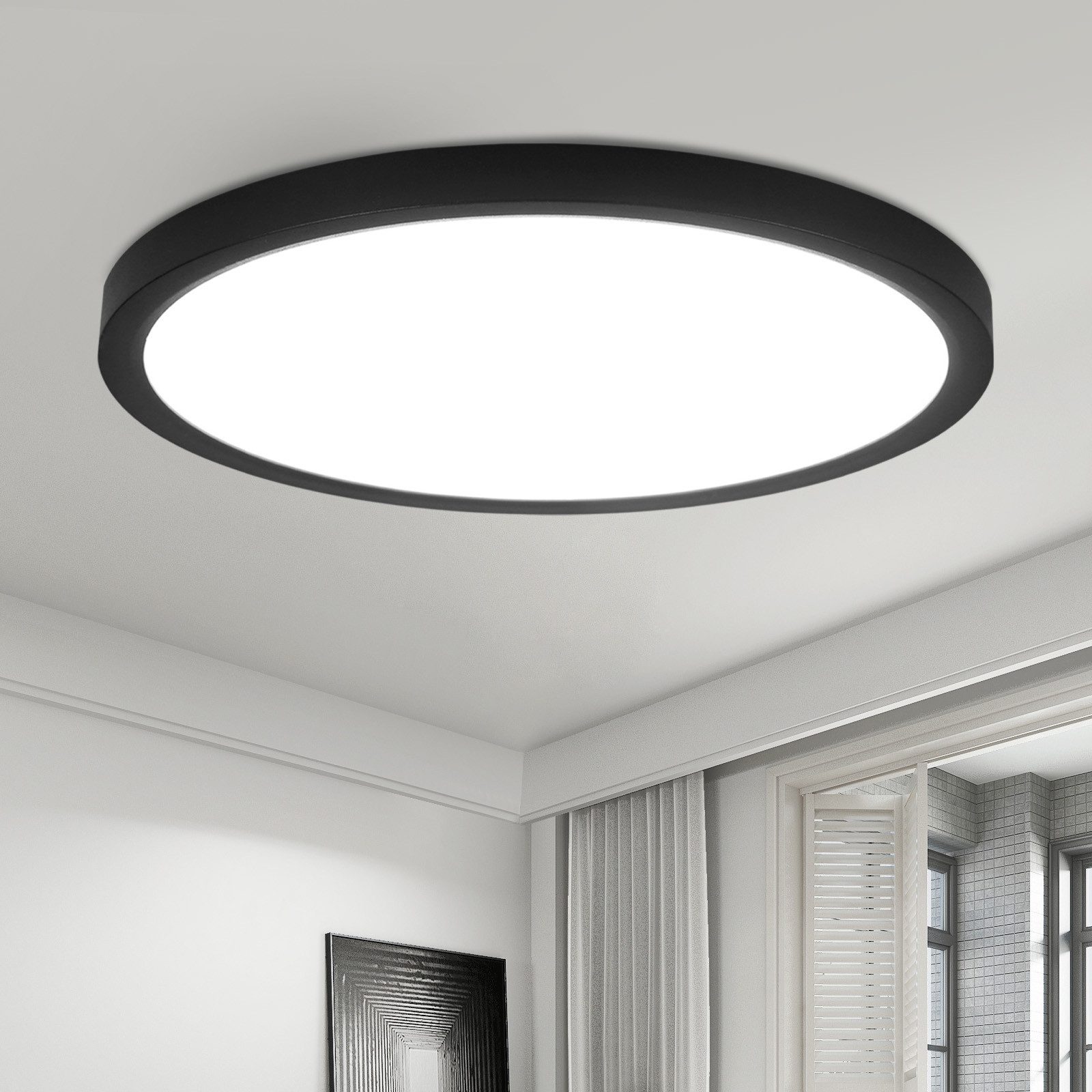 NETTLIFE litteä LED - kattovalaisin 30 cm - 24 W, musta, 6000 K - moderni valaistus keittiöön, eteiseen, makuuhuoneeseen