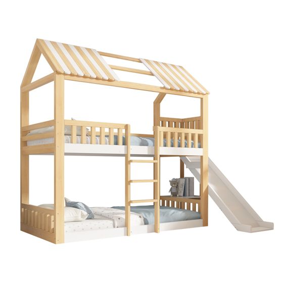 Etagenbett 90x200 cm turva-aidat säilytystila valkoinen ja luonnonvärisen puinen