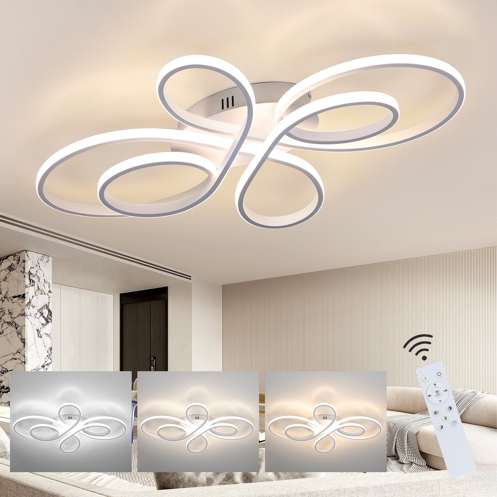 NETTLIFE LED-kattovalaisin himmennettävä suuri 100 cm 90 W moderni valkoinen kaukosäätimellä