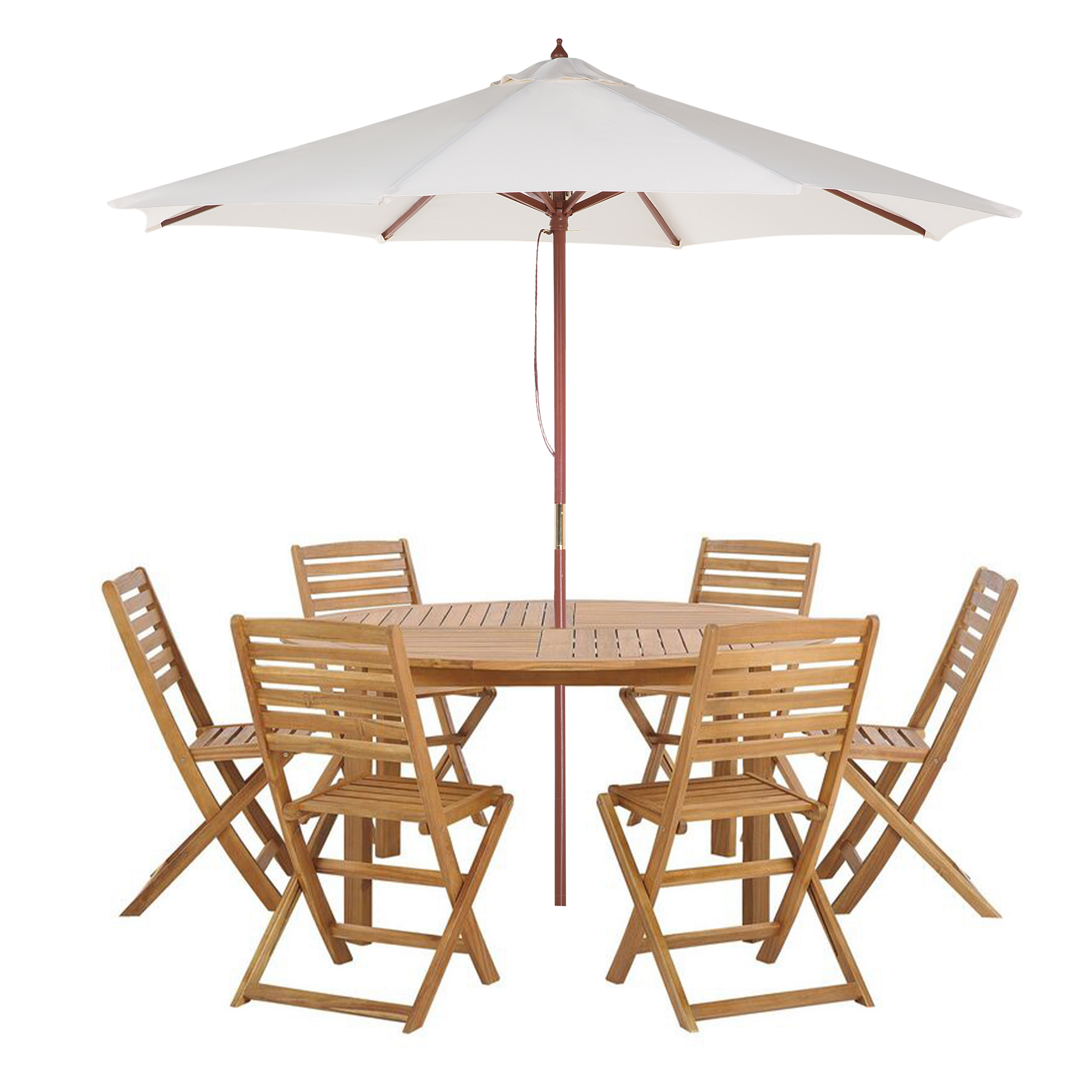 Ulkoruokailuryhmä 6-istuttava TOLVE aurinkovarjolla (12 vaihtoehtoa) akaasia Ruskea