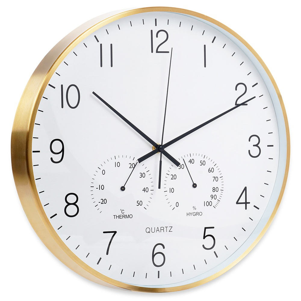 Seinäkello lämpömittarilla ja kosteusmittarilla, valkokulta, 38 cm
