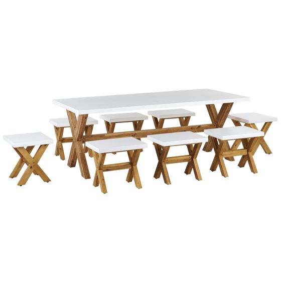 Ulkoruokailuryhmä jakkaroilla 8-istuttava OLBIA betoni Valkoinen