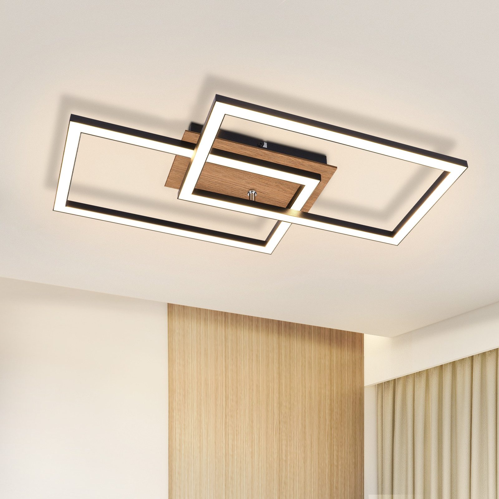 NETTLIFE Moderni, LED - kattovalaisin, puinen Kattovalaisin, 3000k, lämmin Valkoinen, musta, suorakaiteen, muotoinen, muotoilu, 24w
