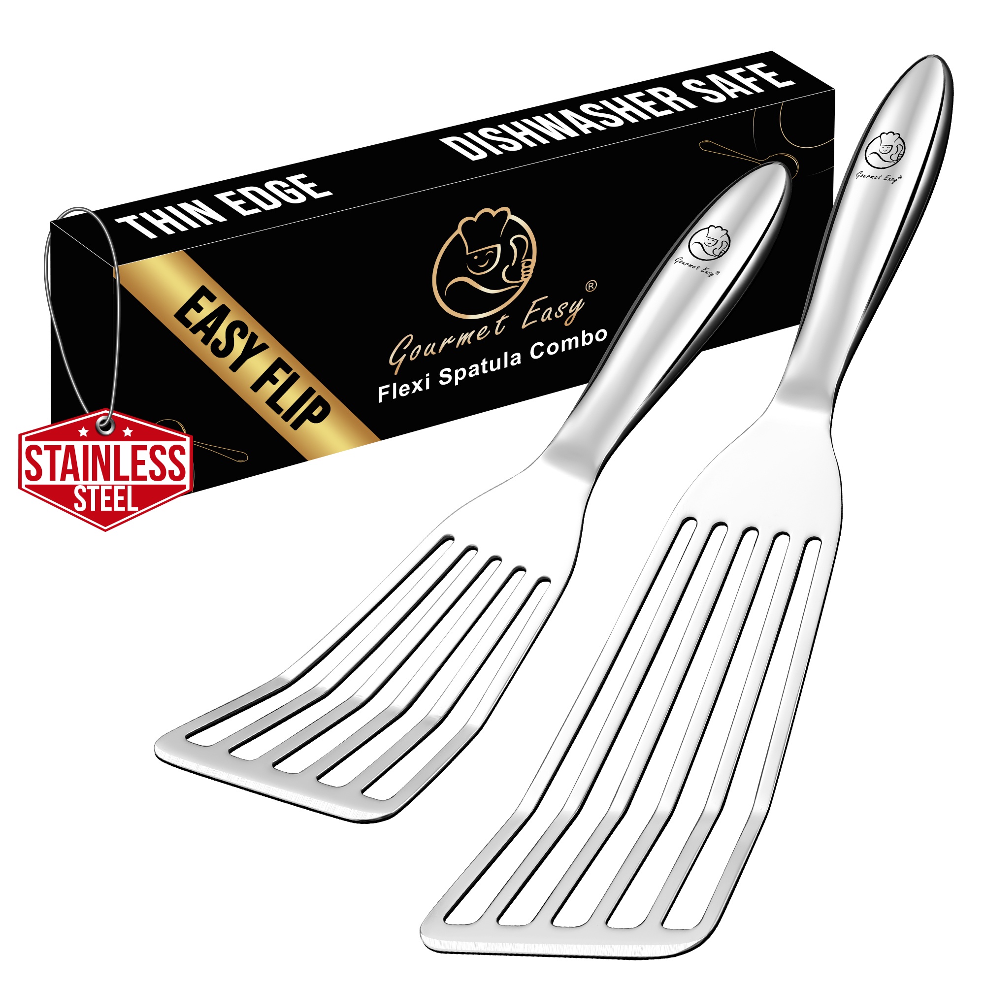 Gourmet Easy ruostumattomasta teräksestä valmistettu kalalastasetti – 1 iso + 1 pieni metallinen lasta