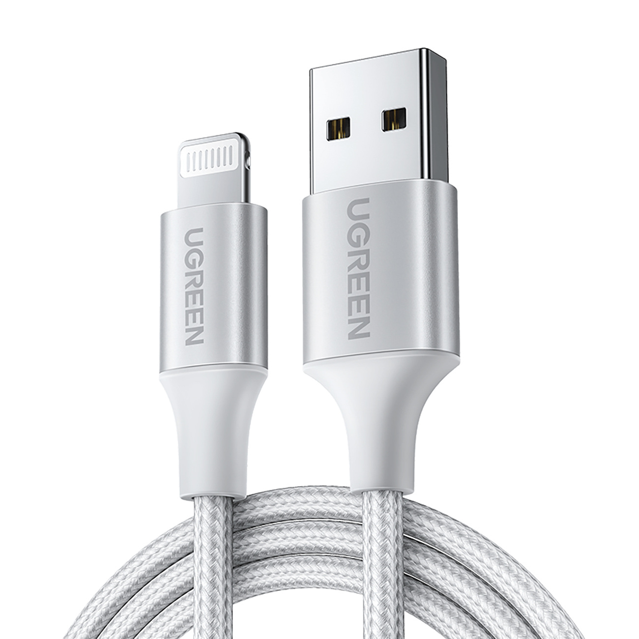USB-A - iPhone Lightning MFi Punottu Kaapeli 2m - Hopea