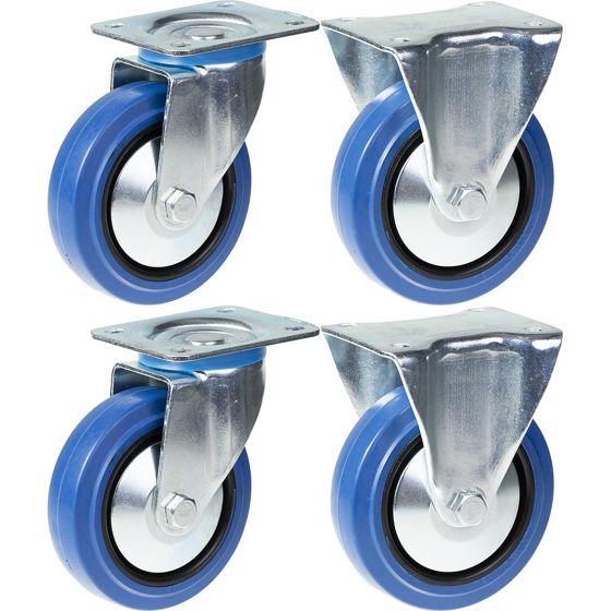 125mm 5" pyörä sininen kumi kääntyvä ja kiinteä vahva 800kg kapasiteetti, 4 kpl:n sarja.