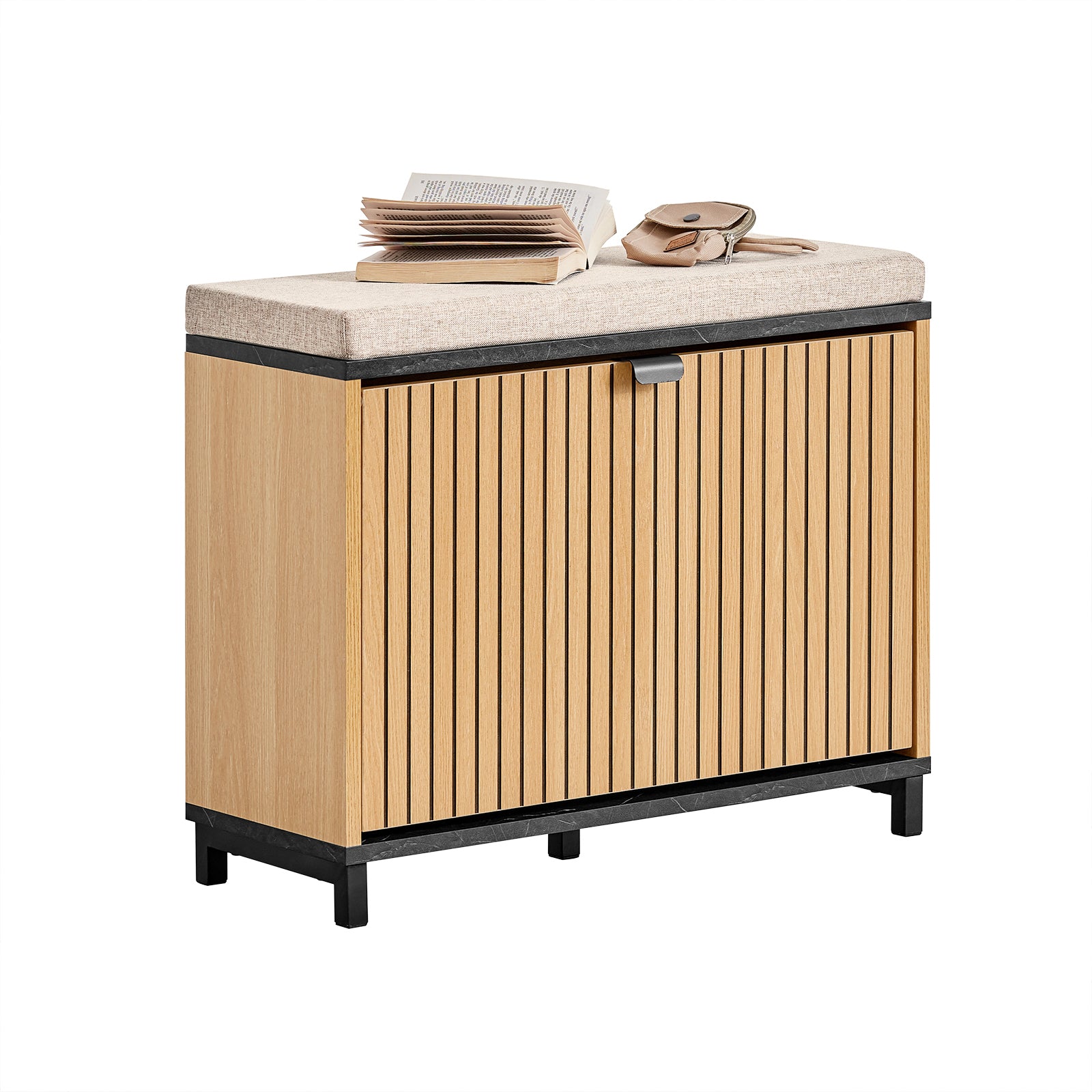 SoBuy ekologinen kenkäkaappi FSR201-N musta marmoripuupenkki 60x24x50cm