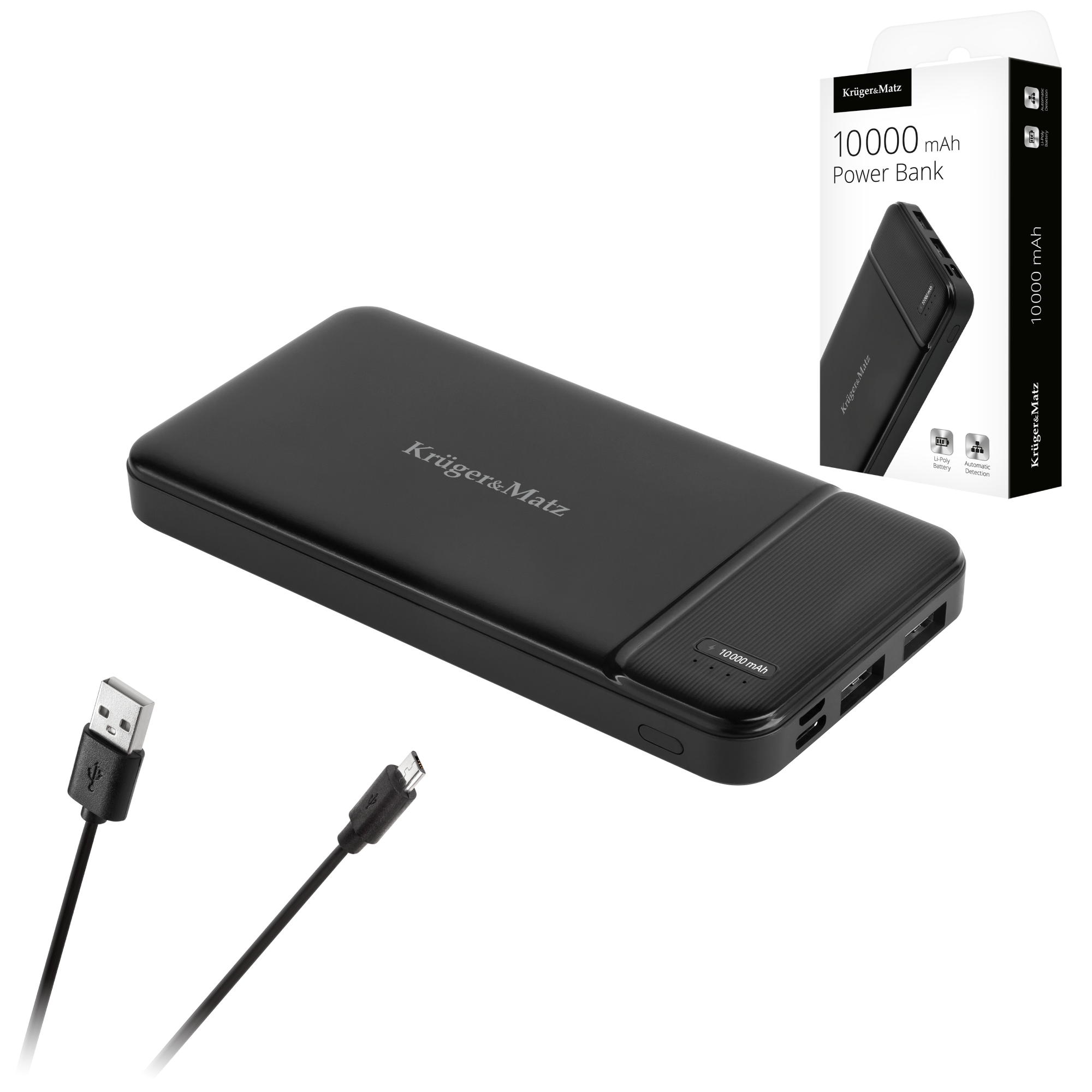 Varavirtalähde 10000mAh 2xUSB USB-C -kaapeli KrugerMatz