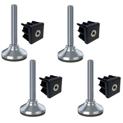 Ruostumaton jalka 16x100x65mm, jalustassa kumityyny + insertit 40x40x1.2mm - 4 kpl:n sarja.