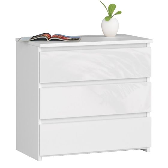 Akord Lipasto 3 laatikkoa Valkoinen/Valkoinen Kiiltävä 60x35x57