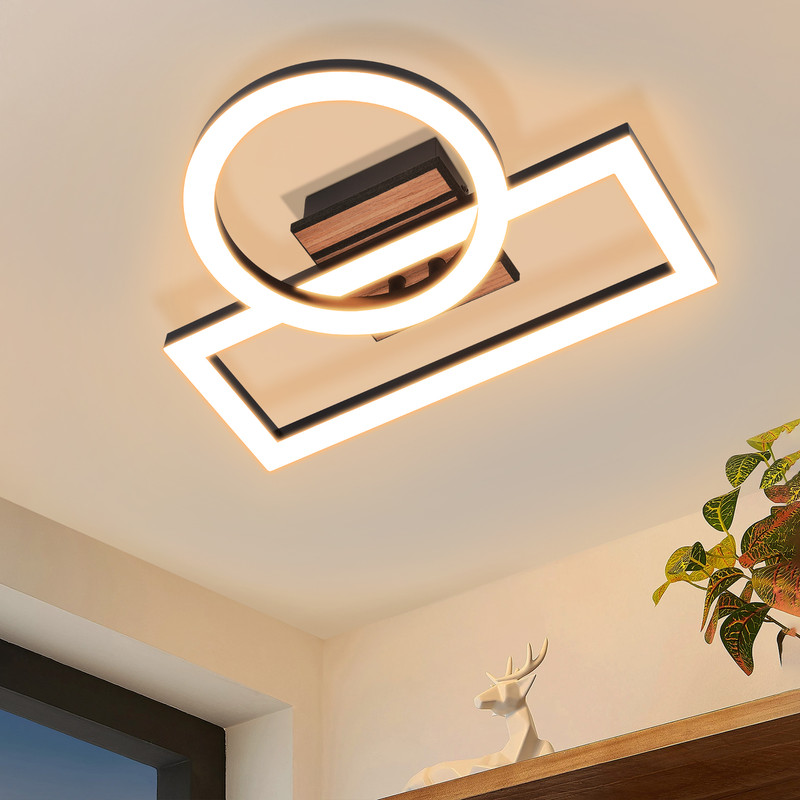 ZMH LED-kattovalaisin 14 W 3000 K moderni musta puinen kattovalaisin makuuhuoneeseen