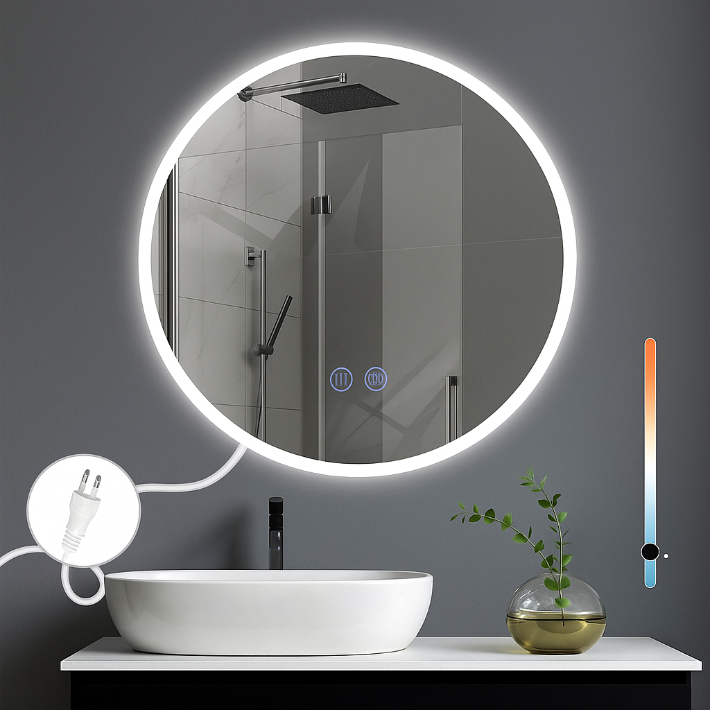 NETTLIFE Peili Valaistuksella, LED - seinäpeili, IP44 pyöreä, 60cm Kosketustoiminnolla Valaistu, pyöreä, peili, himmennettävälläValolla