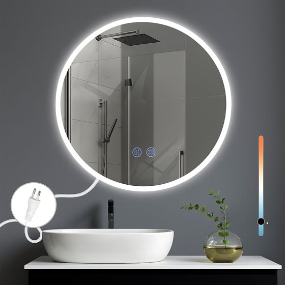 NETTLIFE Peili Valaistuksella, LED - seinäpeili, IP44 pyöreä, 60cm Kosketustoiminnolla Valaistu, pyöreä, peili, himmennettävälläValolla