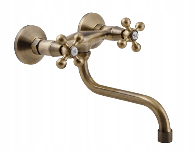 Retro seinäasennettava keittiöhana Stilo BKI 580D messinkiä