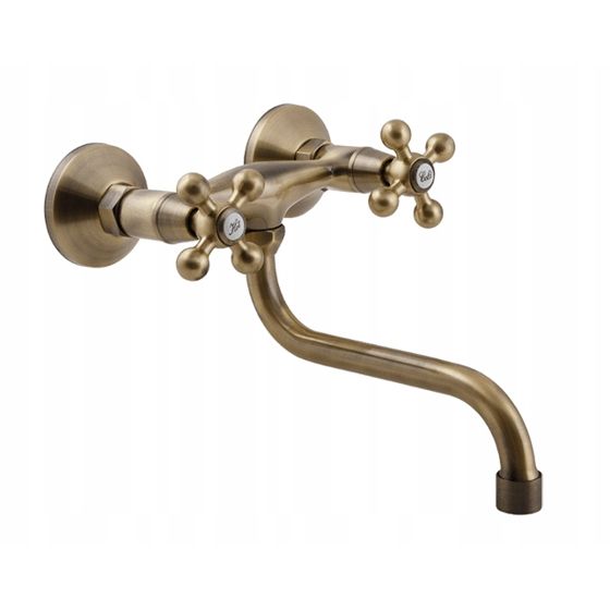 Retro seinäasennettava keittiöhana Stilo BKI 580D messinkiä