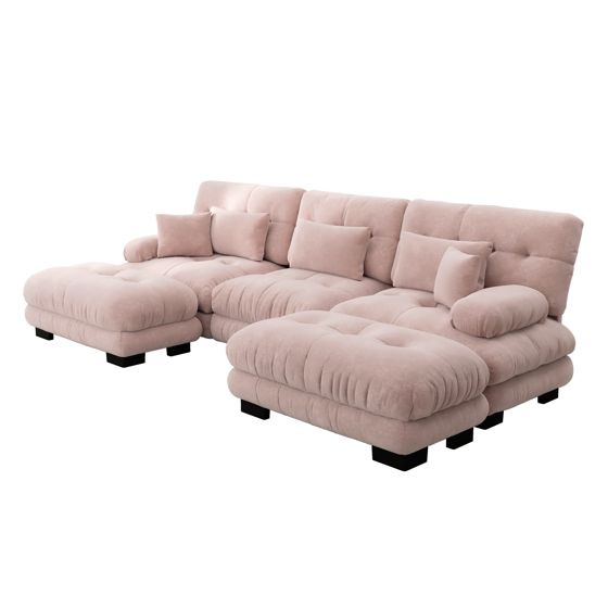 moduulisohva 4-paikkainen vaaleanrosa chenille skandinaavinen vuodesohva