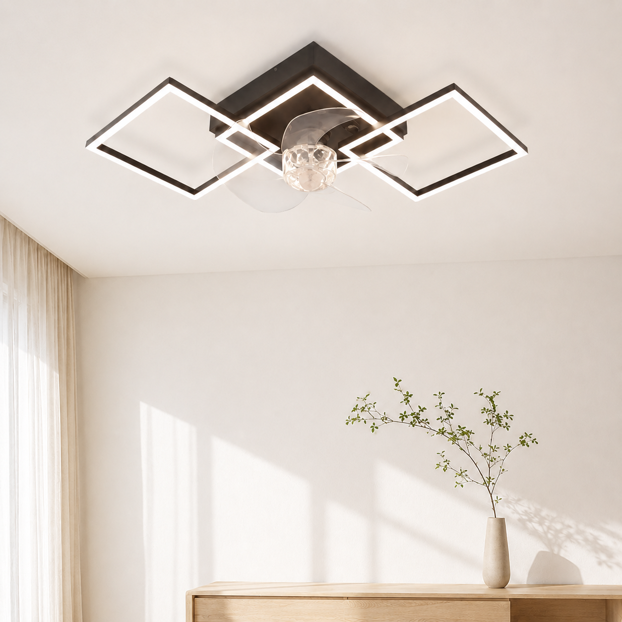 NETTLIFE 68 cm LED-kattotuuletin, 6 nopeusastetta, himmennettävä, kaukosäätimellä ja ajastimella, moderni muotoilu