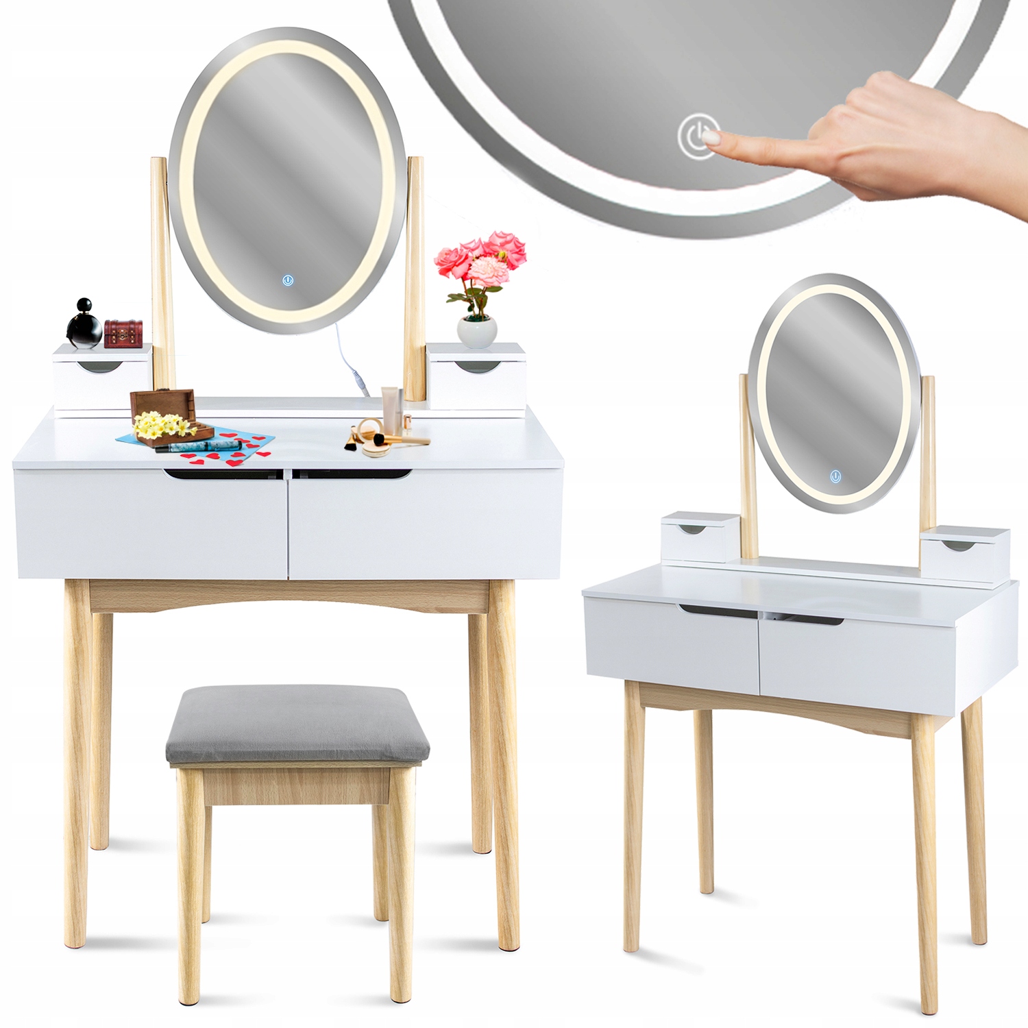 Skandinaavinen meikkipöytä LED-peilillä