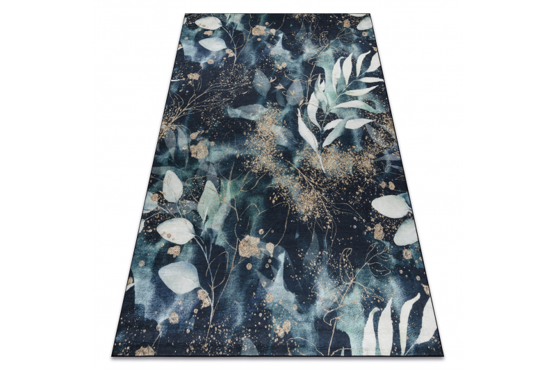 ANDRE 1336 matto Lehdet, geometrinen liukumaton - musta / turkoosi 120x170 cm