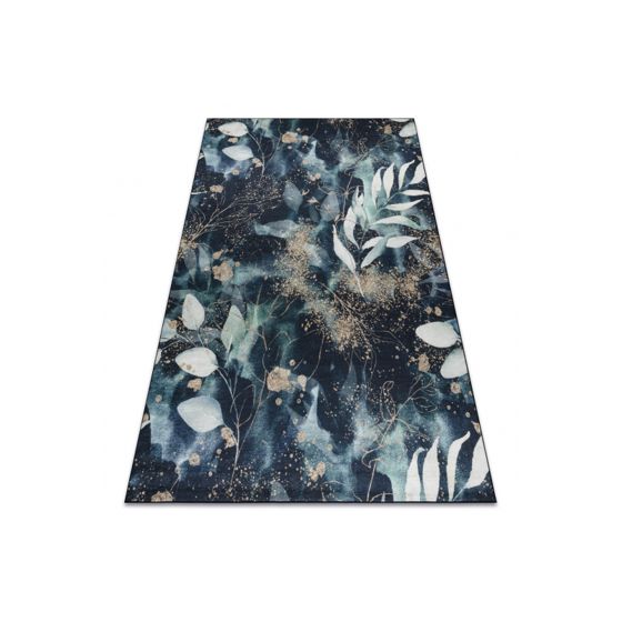 ANDRE 1336 matto Lehdet, geometrinen liukumaton - musta / turkoosi 120x170 cm