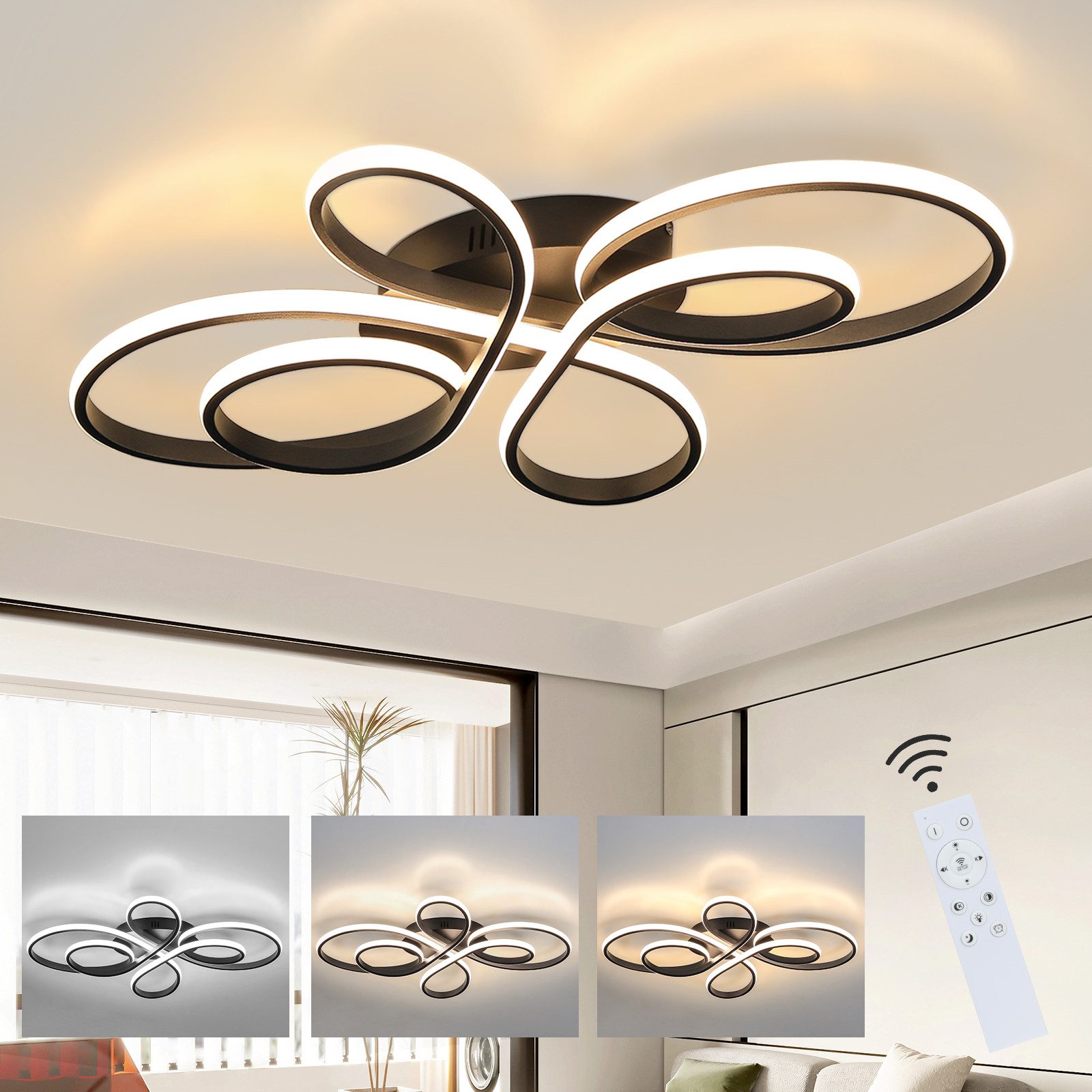 NETTLIFE moderni himmennettävä LED - kattovalaisin, musta, 66 cm, 65 W, kaukosäätimellä, sopii ruokailuhuoneeseen, toimistoon