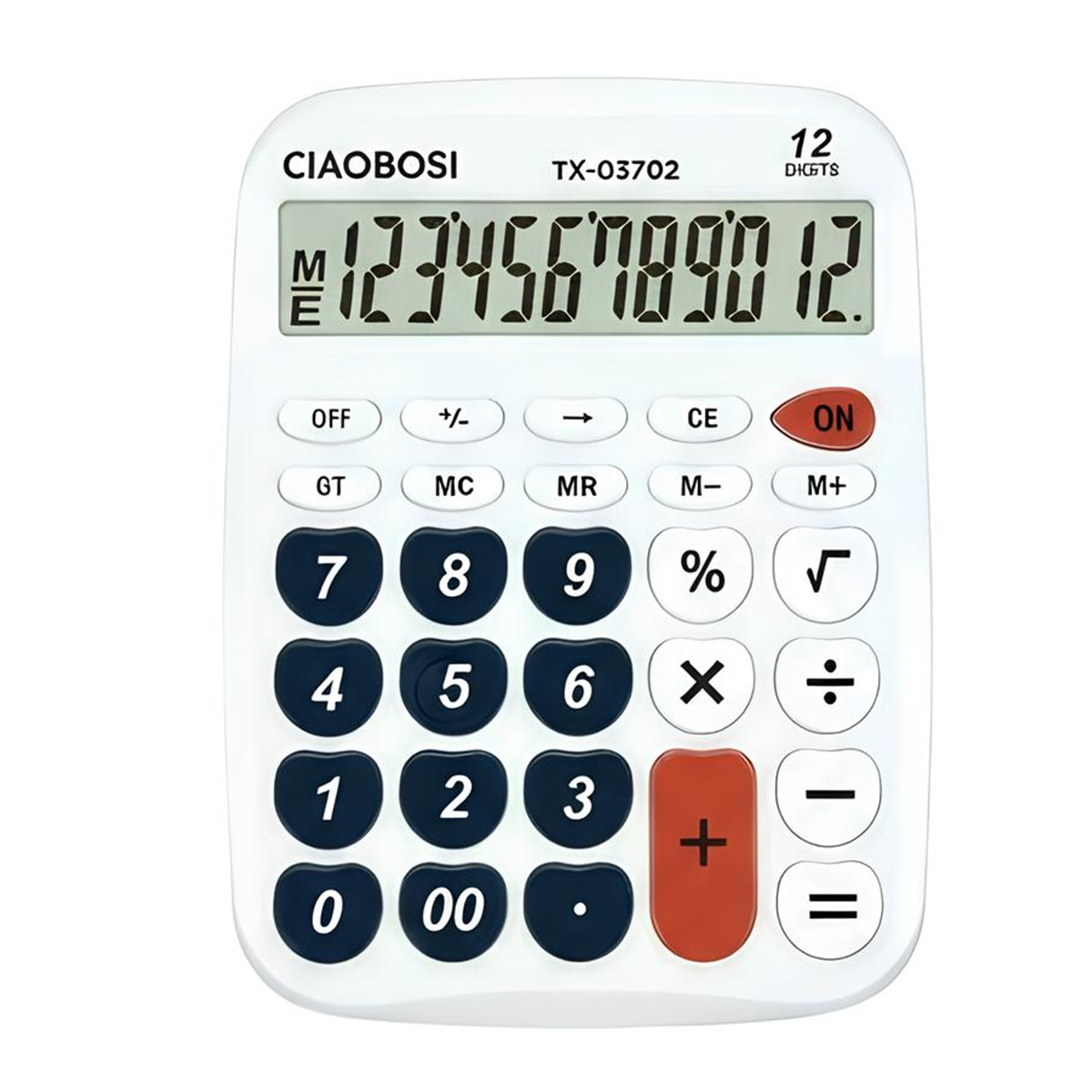 Hiljainen 12-numeroinen aritmeettinen laskin muistitoiminnoilla