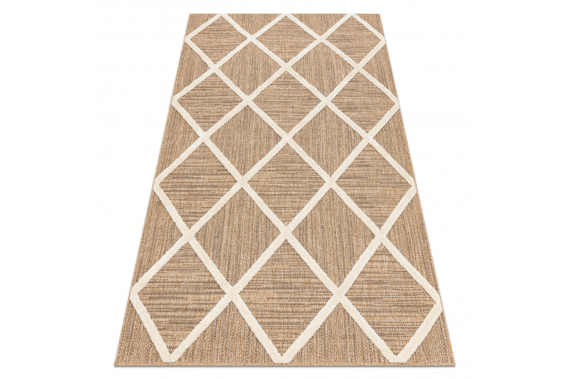 SPARK 0708A beige / kerma matto - säleikkö, rombit, sisal, rakenne 160x220 cm