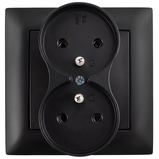 Toolight Kaksiosainen maadoitettu pistorasia JHN002-G + kehys Musta 5, 1x8, 4x8, 4cm