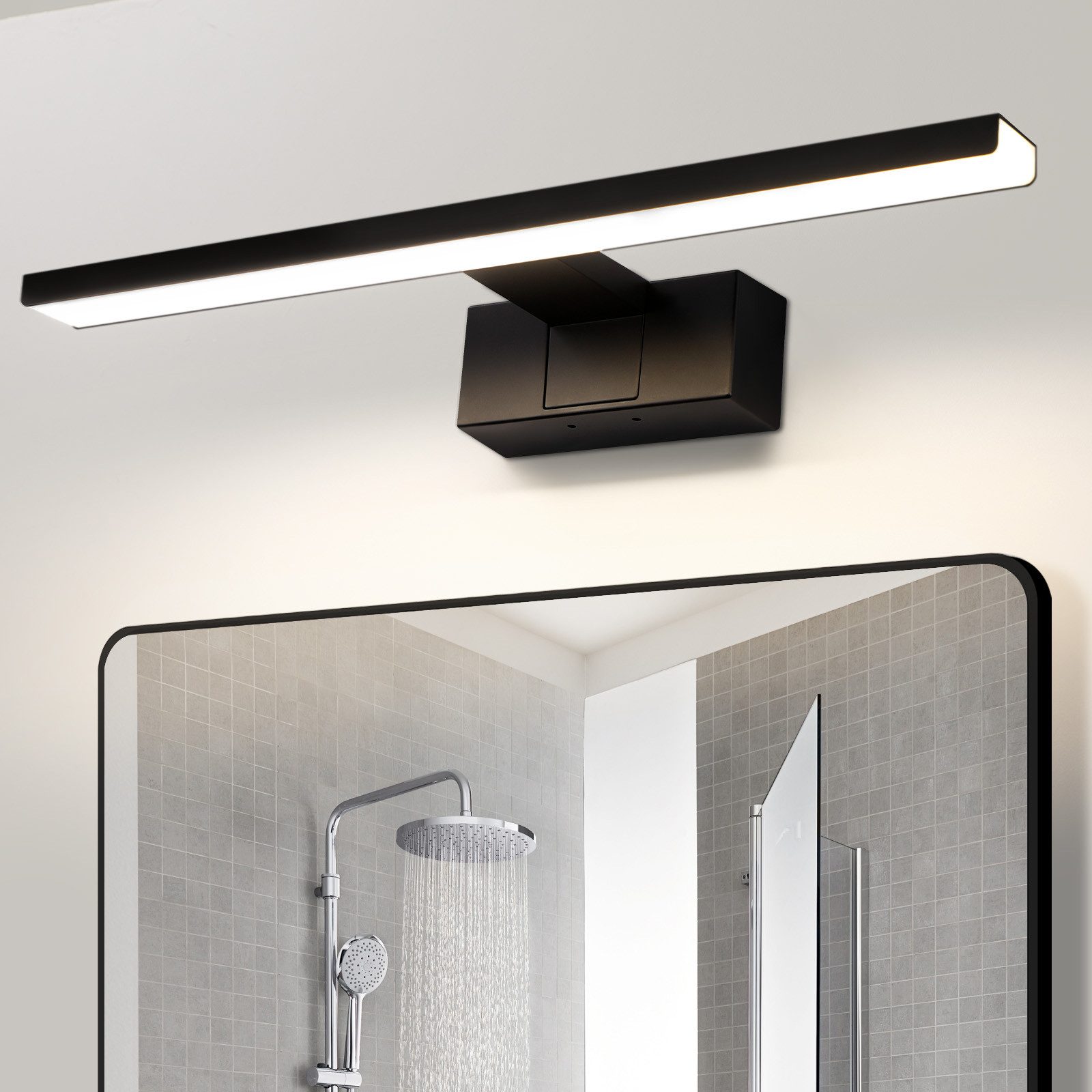 NETTLIFE LED-kylpyhuoneen seinävalaisin, peilivalaisin, IP44, moderni, neutraalin valkoinen valo 4000K, 12W, 60x5, 1x12, 8 cm, musta