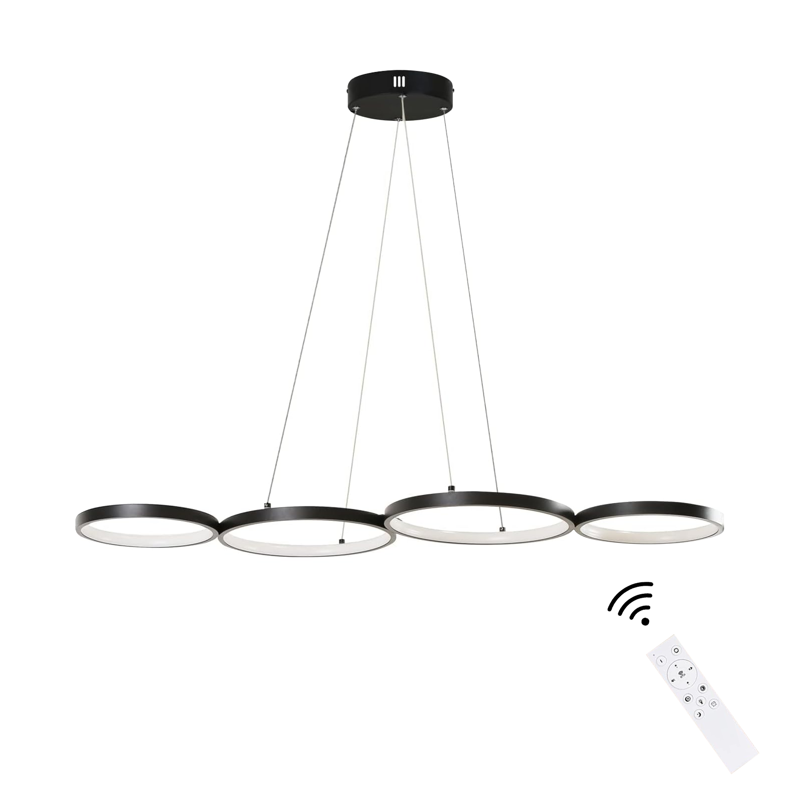 NETTLIFE musta alumiininen LED-riippuvalaisin, halkaisija 150 cm, 54 W, moderni lamppu, 4 rengasta