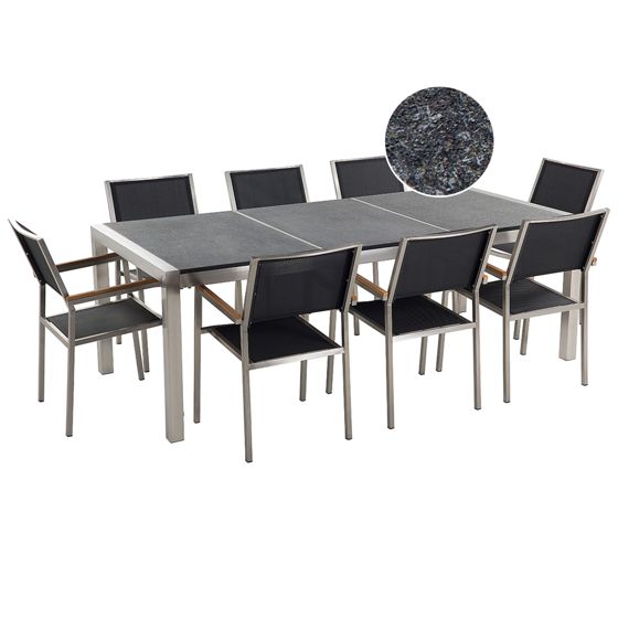 Ulkoruokailuryhmä 8-istuttava GROSSETO kolmiosainen taso graniitti Poltettu Musta