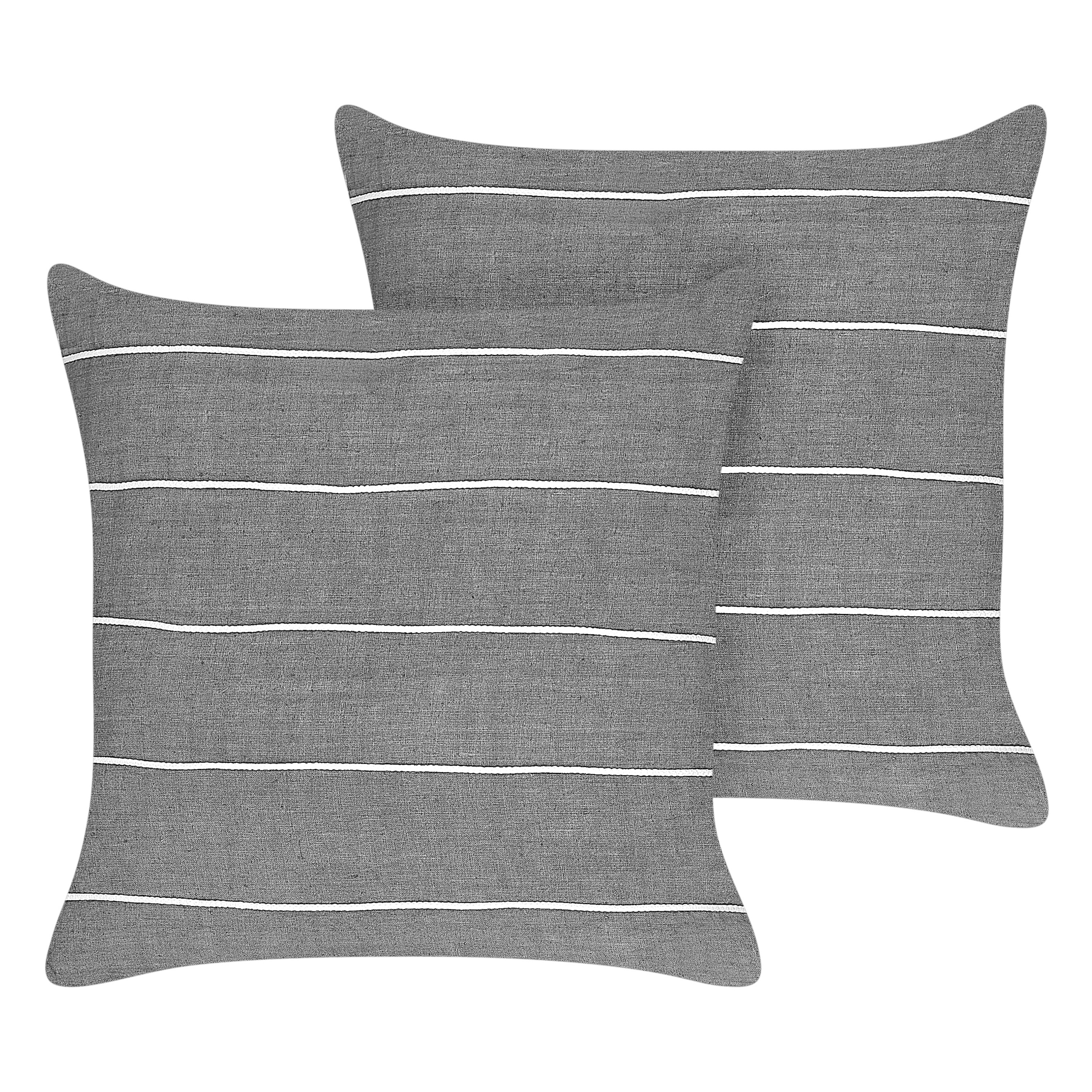 Koristetyynysetti 2 kpl MILAS 50 x 50 cm Pellava Harmaa Raitakuvio