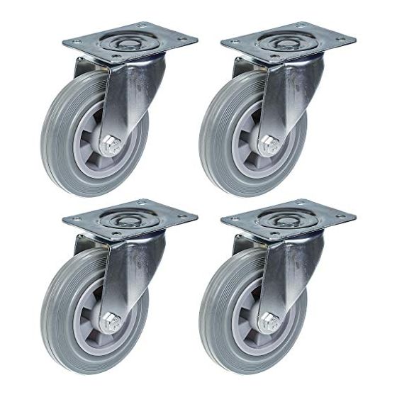 160mm 6" pyöräteline harmaalla kumirenkaalla kääntyvä vahva 540kg kantavuus, 4 kpl:n sarja.