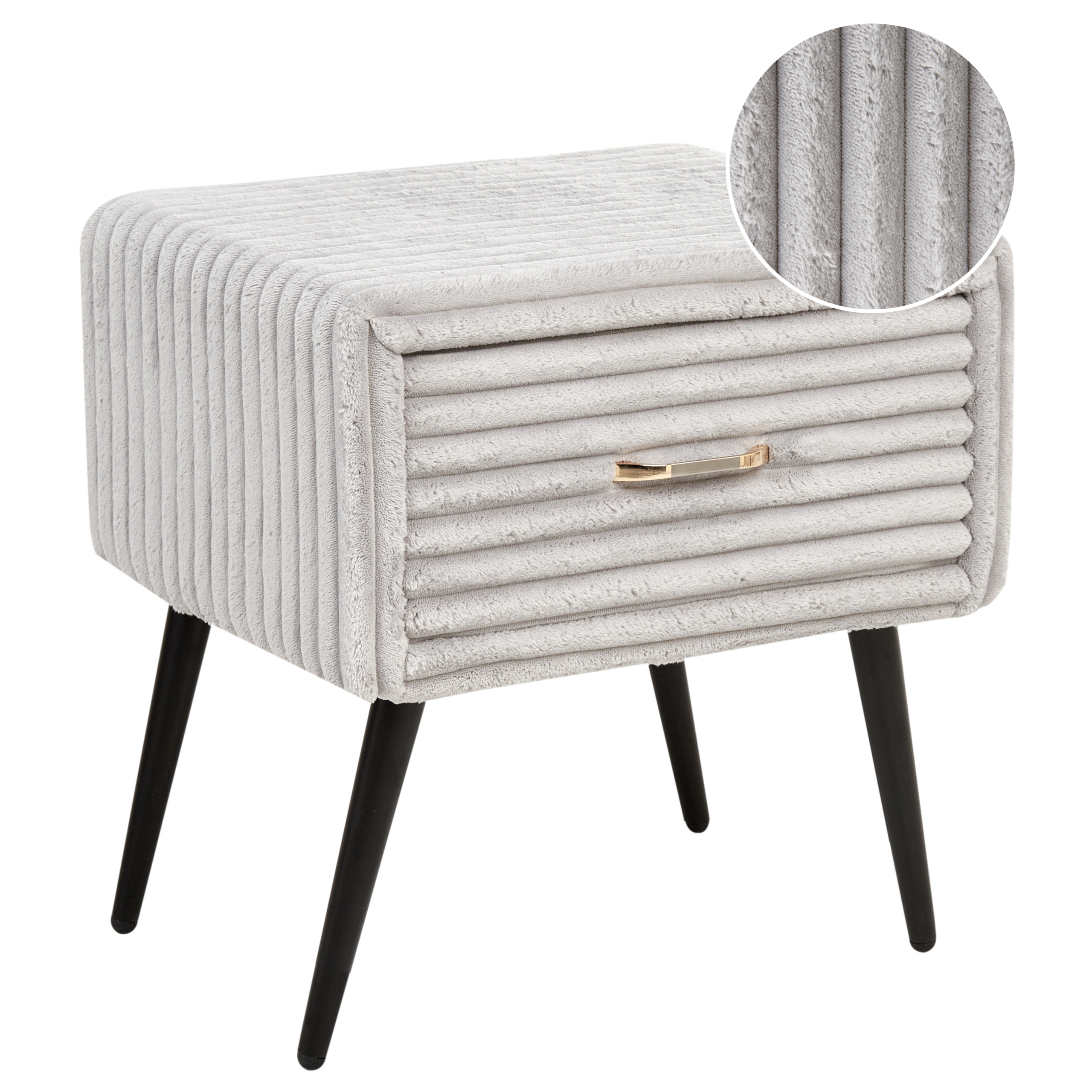 Yöpöytä laatikolla FLAYAT vakosametti Vaaleanharmaa