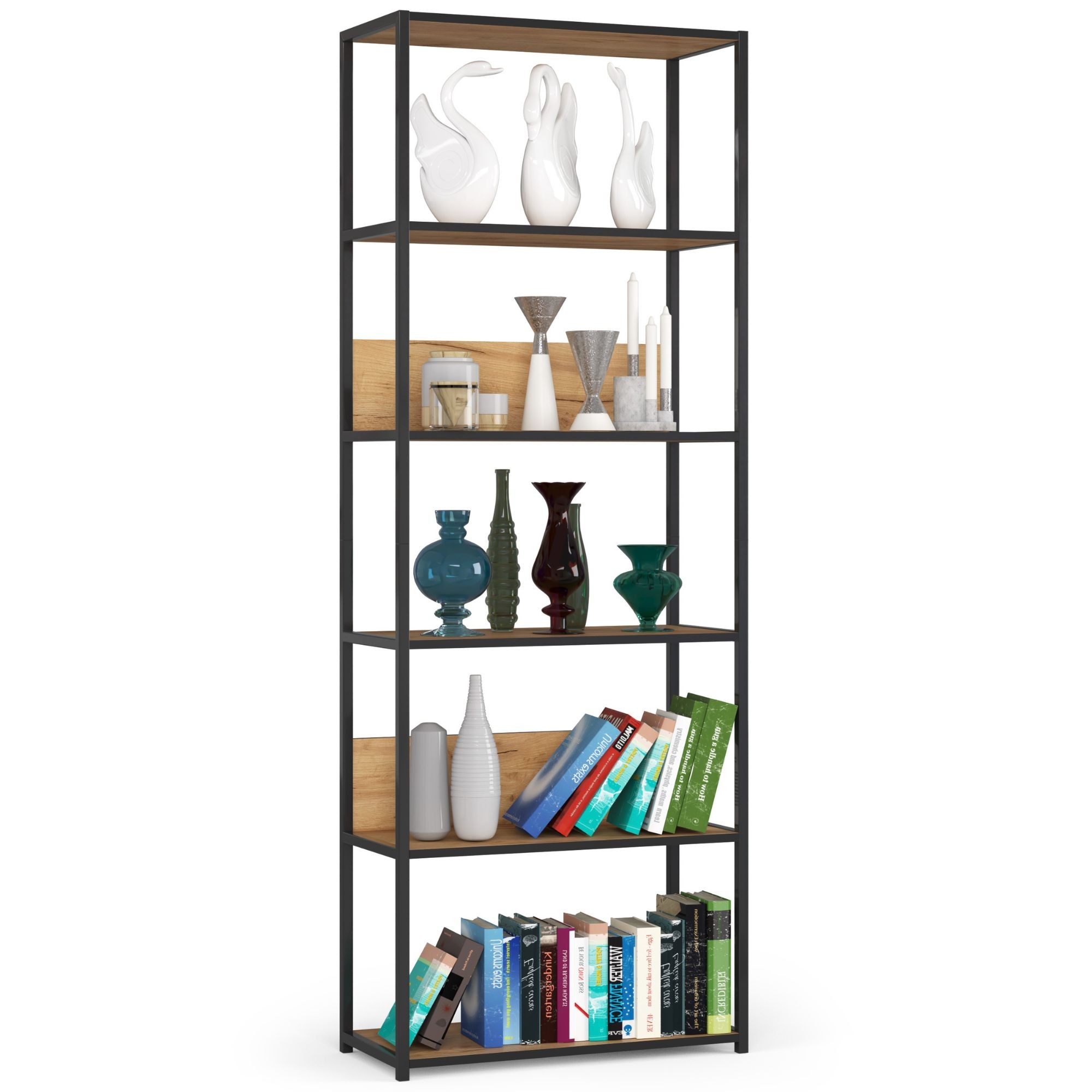 Akord Metallihylly Loft Musta/Craft-tammi 70x32x192