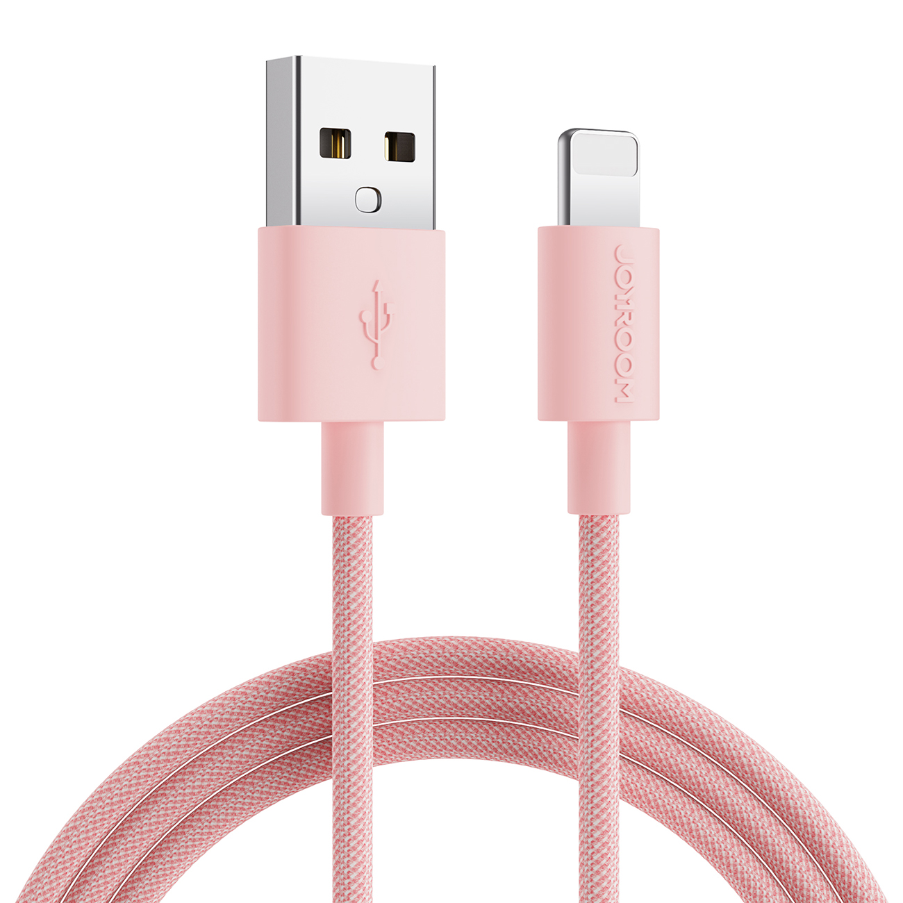 Punottu kaapeli iPhonelleUSB-A - Lightning 2m pastellinpinkki