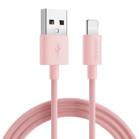 Punottu kaapeli iPhonelleUSB-A - Lightning 2m pastellinpinkki