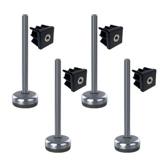 Ruostumaton jalka 12x150x50mm, jalustassa kumityyny + insertit 30x30x1.2mm - 4 kpl:n sarja.