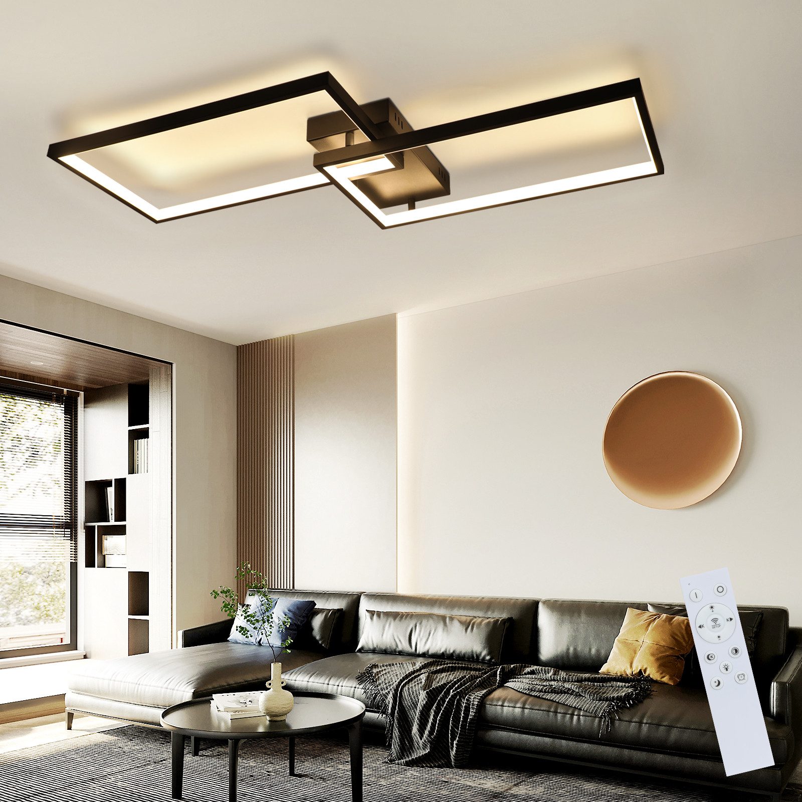 NETTLIFE LED - kattovalaisin, musta 80 cm moderni, olohuone himmennettäväKaukosäätimellä 48W suorakaiteen, muotoinen