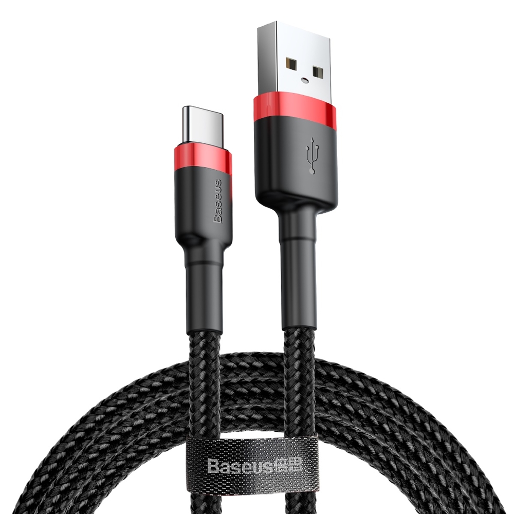 Kestävä Joustava USB-C QC3.0 Kaapeli 2A 2M Musta ja Punainen