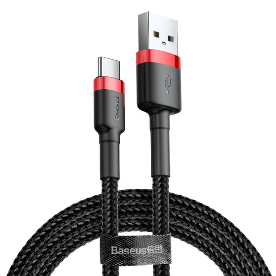 Kestävä Joustava USB-C QC3.0 Kaapeli 2A 2M Musta ja Punainen