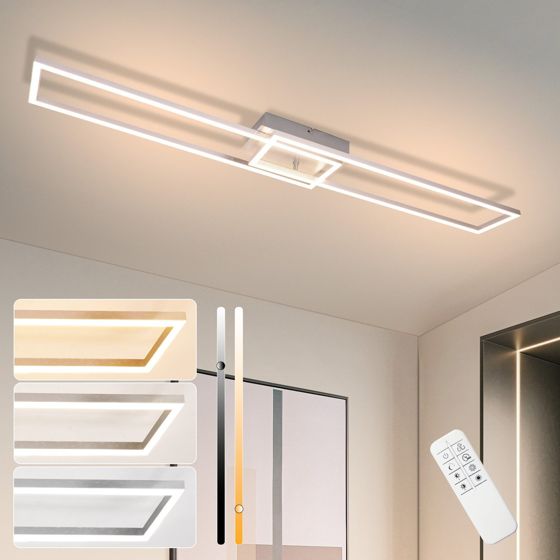 NETTLIFE LED - kattovalaisin, makuuhuoneeseen - 2Kehystä makuuhuonevalaisin, 102cm, moderni himmennettäväKaukosäätimellä hopeinen Kattovalaisin 36 W