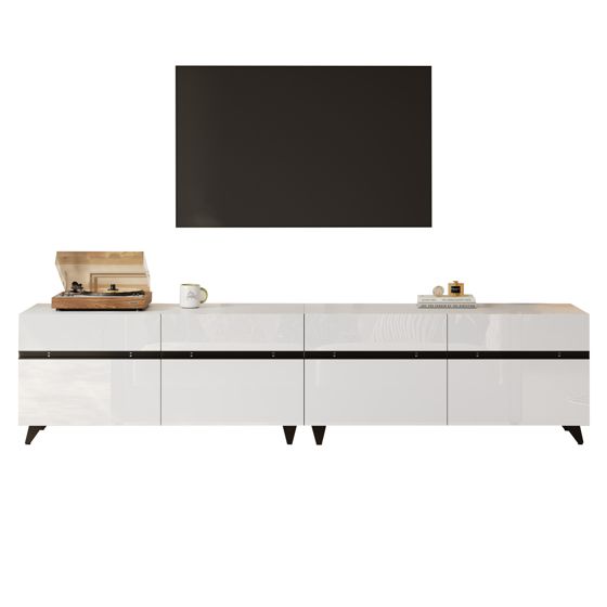 TV-taso 180x40x49 cm valkoinen MDF säilytyksellä ja verstellbarilla tukiseinillä