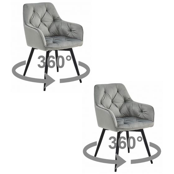 JORK360-tuoli, hopeanharmaa sametti, mustat jalat (2 kpl)