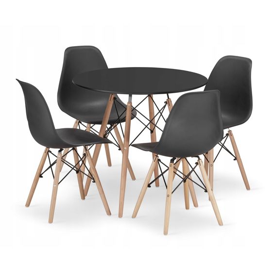 TODI pyöreä pöytä 80 cm, 4 OSAKA-tuolia, musta