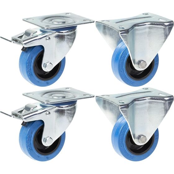 80mm 3" pyörä sininen kumijarru ja kiinteä vahva 560kg kapasiteetti, 4 kpl:n sarja